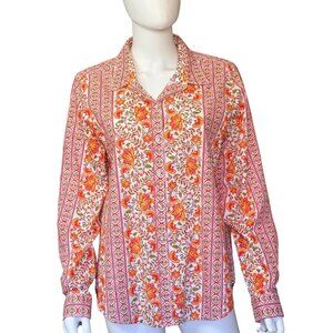 Lucky Brand Shirt Womens MM Red Floral Cotton Button Long Sleeve